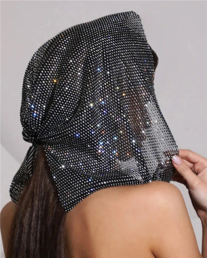 Black Rhinestone Studded Hooded Hat