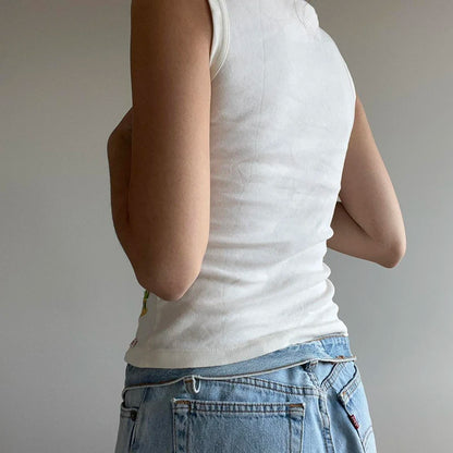 White Knit Butterfly Print Sleeveless Top