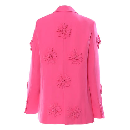 Solid Color 3D Flower Cross Double Breasted Blazer