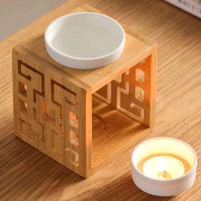 Wooden Maze Hollow Out Essential Oil And Candle Holder Burner