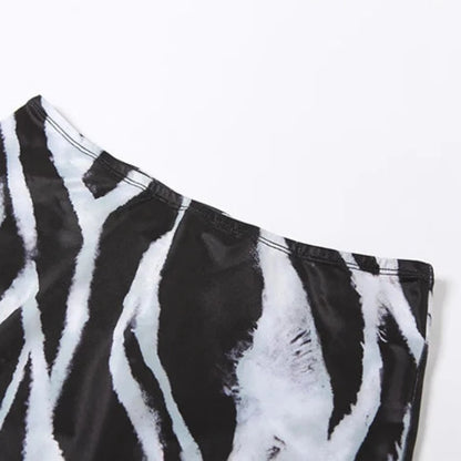 Black Zebra Crop Crop Long Sleeve And Maxi Skirt Set