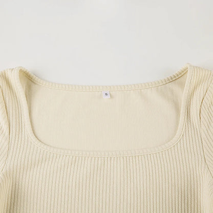 Beige Knit Ribbed Long Sleeve