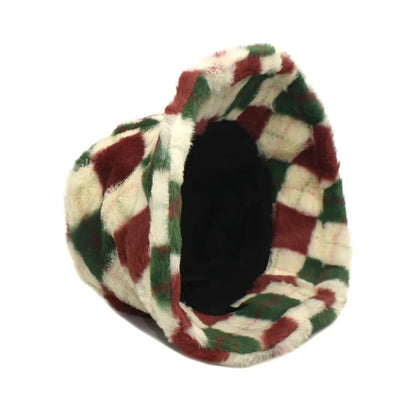 Plaid Fur Bucket Hat