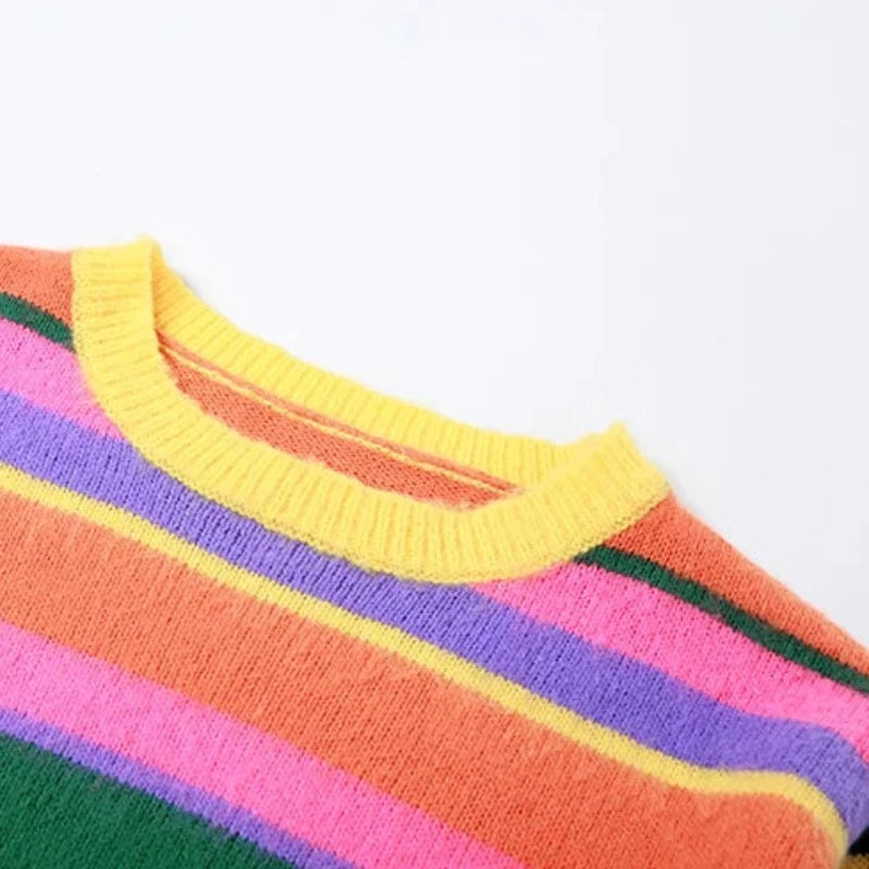 Multicolor Knit Striped Crop Sweater And Mini Skirt Set