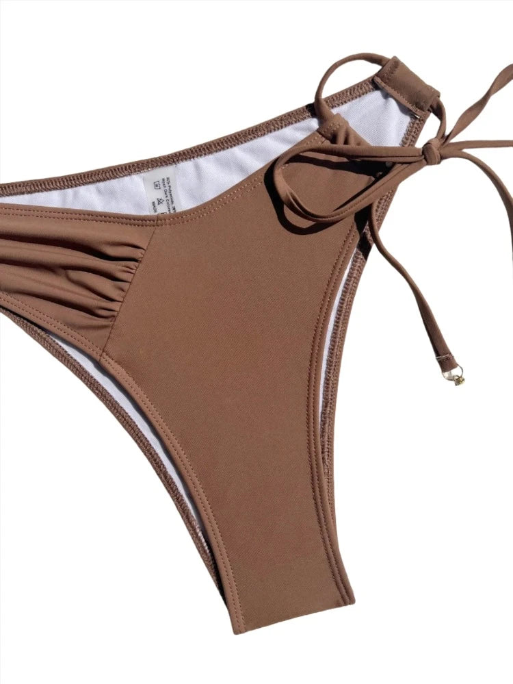 Brown Drawstring Ruched Bikini