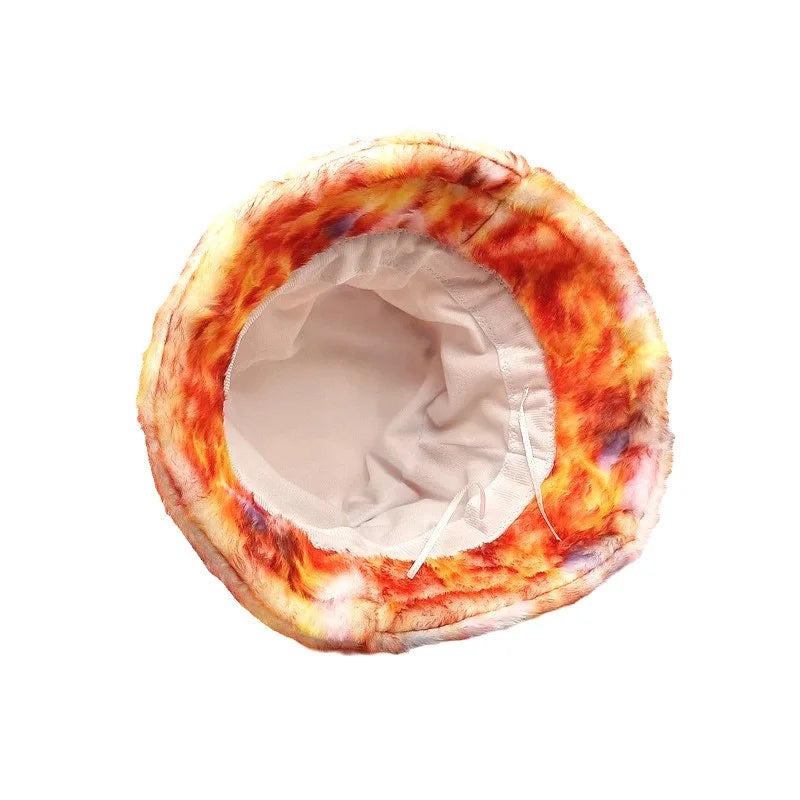 Solid Color Tie-Die Print Fur Bucket Hat