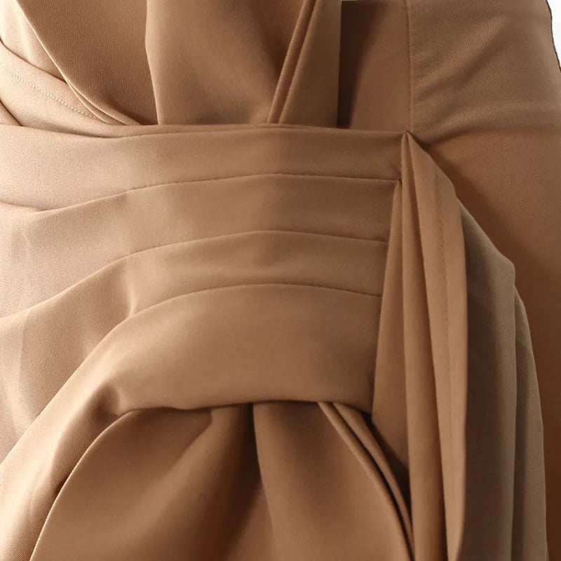 Neutral Pleated Side Bow Mini Skirt