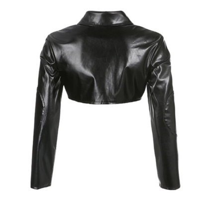 Black Leather Rock More Crop Jacket