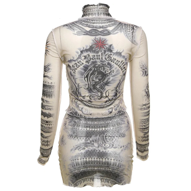 White Graffiti Turtleneck Long Sleeve Mini Skirt Set