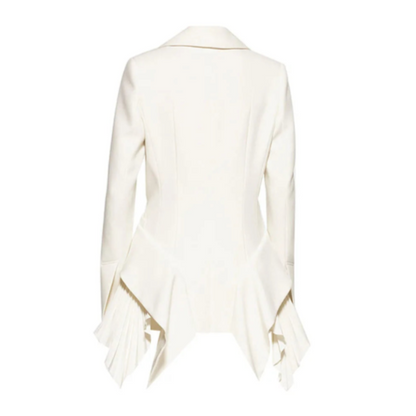 Neutral Pleated Ruffle Trim Blazer