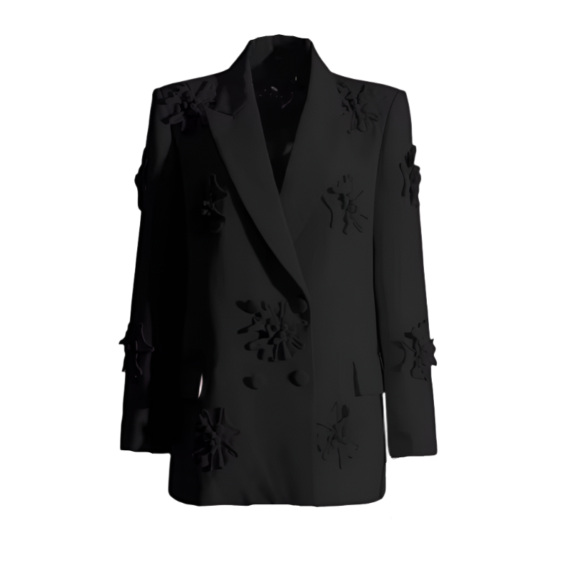 Solid Color 3D Flower Cross Double Breasted Blazer