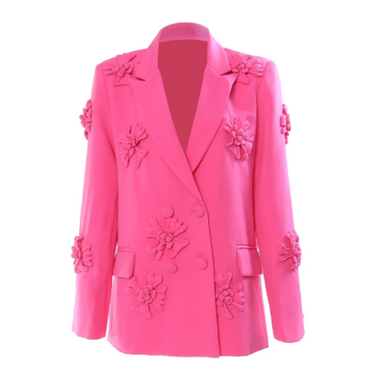 Solid Color 3D Flower Cross Double Breasted Blazer