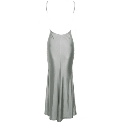 Silver V-Cut Backless Spaghetti Strap Maxi Dress