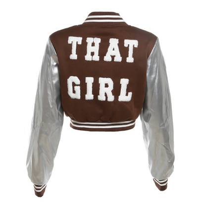 Solid Color Fleece That Girl Crop Bomber Jacket