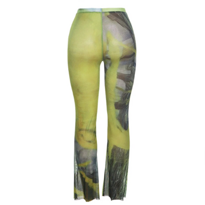 Green Tie Dye Sheer High Waisted Pants