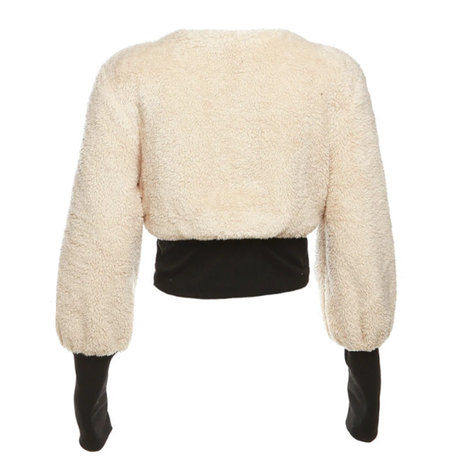 Khaki Top Fur Bottom Ruched V-Cut Crop Jacket