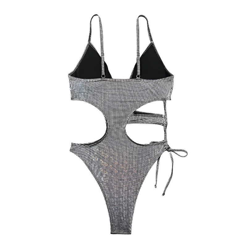 Silver Sparkly V-Cut Hollow Out One Piece