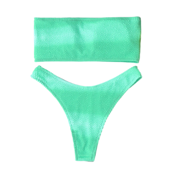 Solid Color Ribbed Strapless Bikini