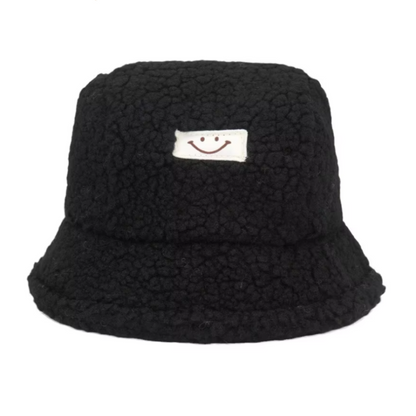 Solid Color Fleece Smiley Face Bucket Hat