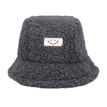 Solid Color Fleece Smiley Face Bucket Hat