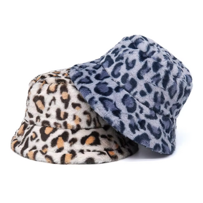 Solid Color Leopard Print Fur Bucket Hat