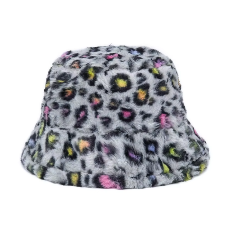 Solid Color Leopard Print Fur Bucket Hat