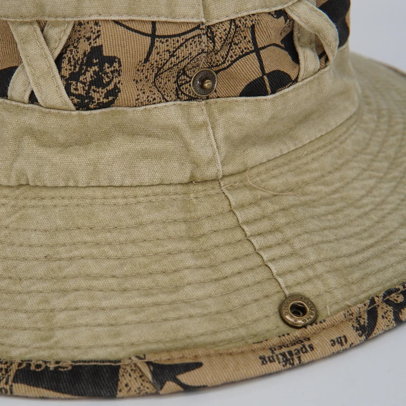 Solid Color Washed Out Newspaper Patchwork Fishing Bucket Hat