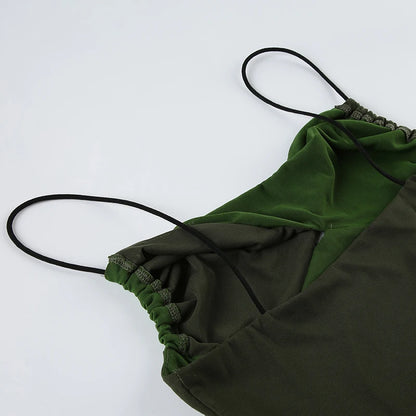 Two Toned Green Twist V-Cut Spaghetti Strap Top