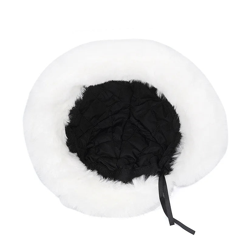 Floral Print White Trim Fur Bucket Hat