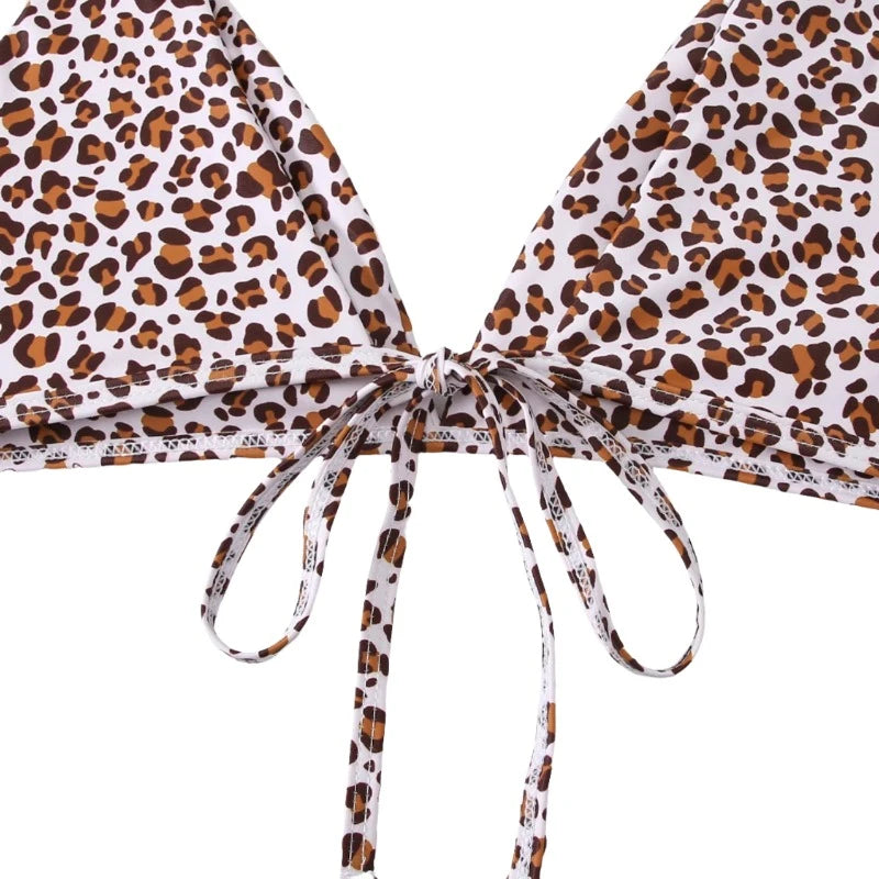 Cheetah V-Cut Back Tie Spaghetti Strap Bikini