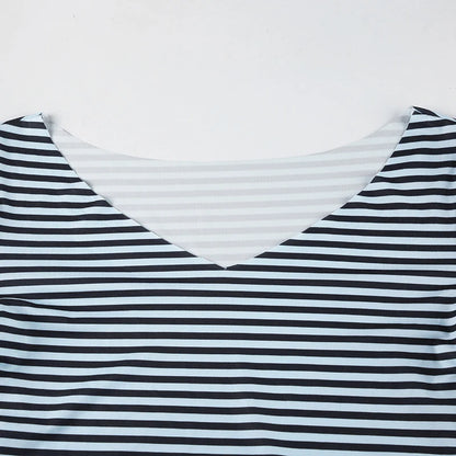 Solid Color Stripe V-Cut Long Sleeve