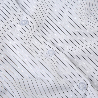 White Stripe Button Up Short Sleeve