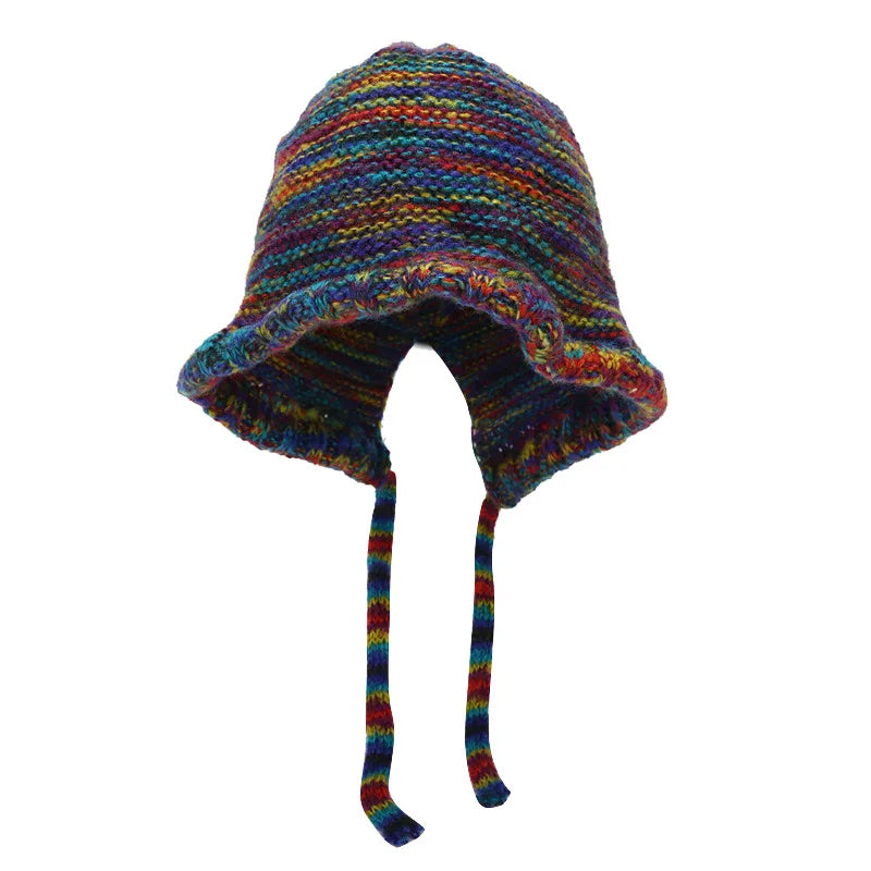 Striped Knit Back-Tie Bucket Hat