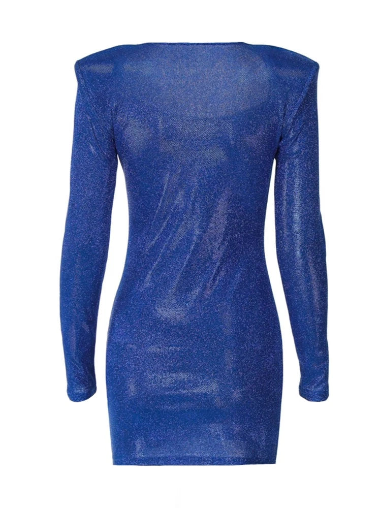 Blue Shimmery Long Sleeve Mini Dress