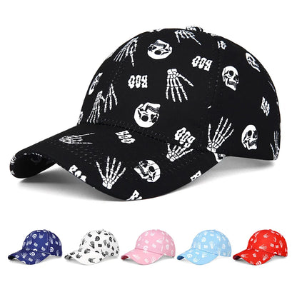 Skull And Skeleton Hand Print Baseball Hat