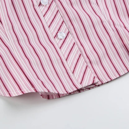 Pink And Red Stripe Button Up Long Sleeve