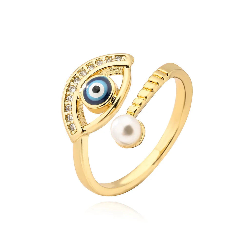 Gold Metal Turkish Evil Eye Rhinestone Studded Ring