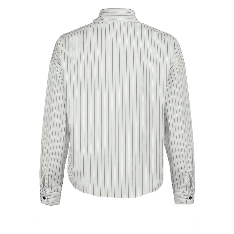 White Stripe Button Up Oversized Long Sleeve