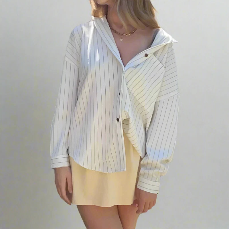 White Stripe Button Up Oversized Long Sleeve