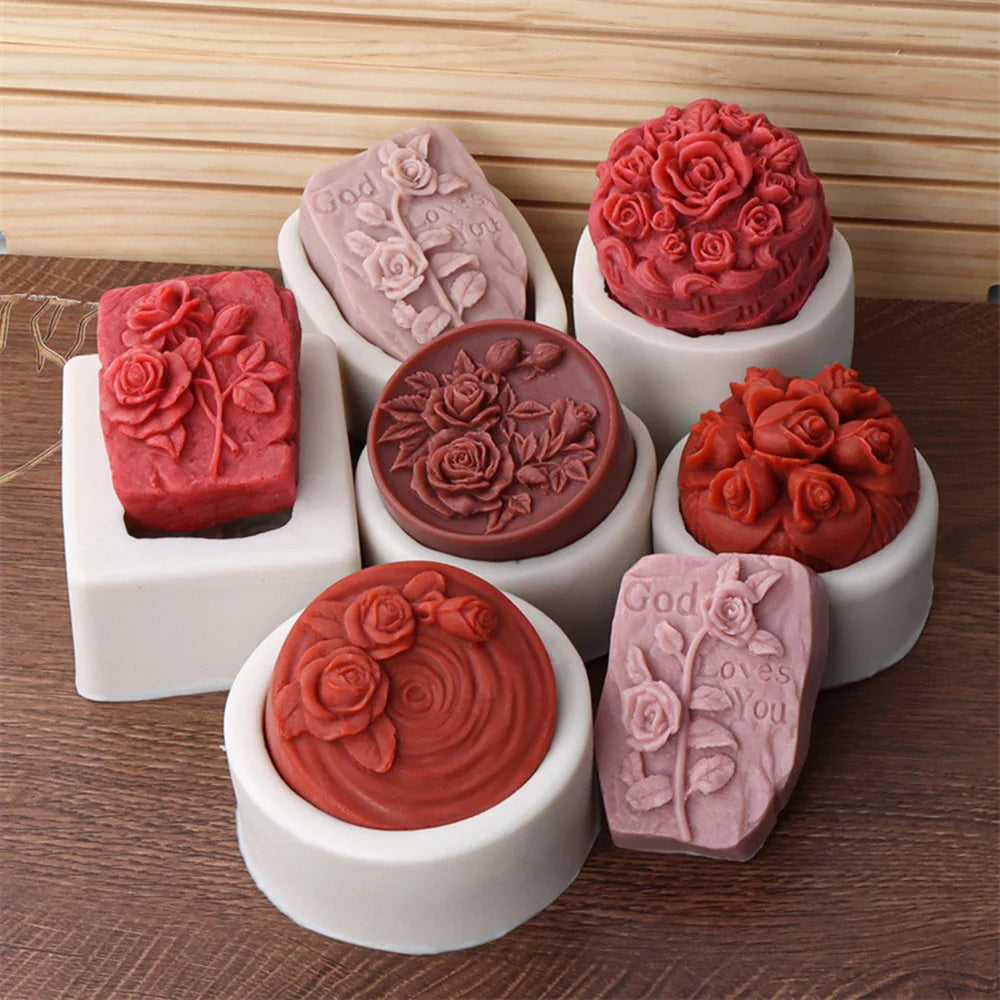 Candle 3D Rose Pattern Circle Jar Mold