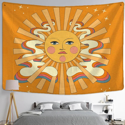 Yellow Sun Rainbow Swirl Tapestry