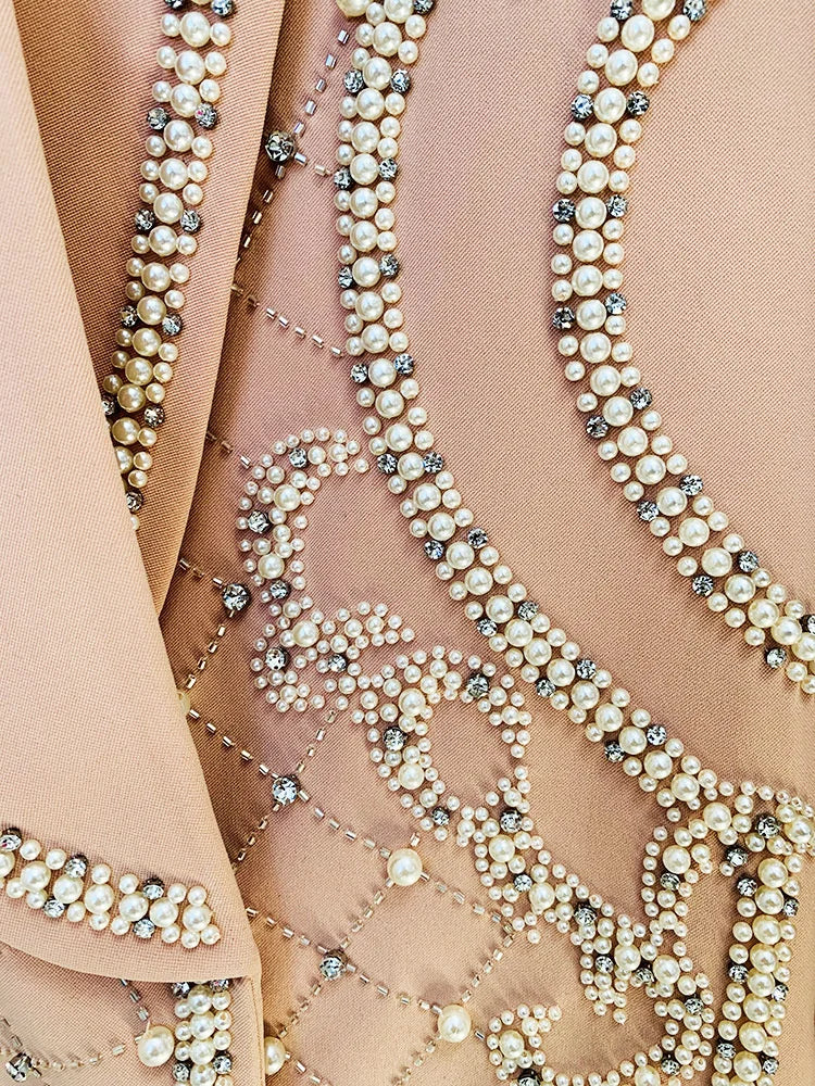 Peach Pearl Bead And Rhinestone Studded Blazer