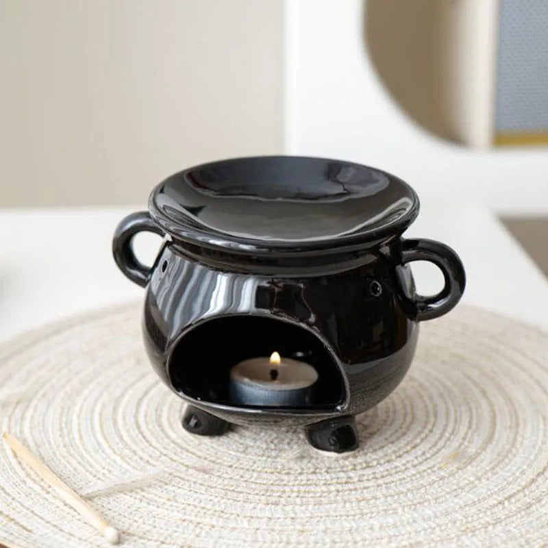 Neutral Porcelain Cauldron Star And Moon Essential Oil Burner