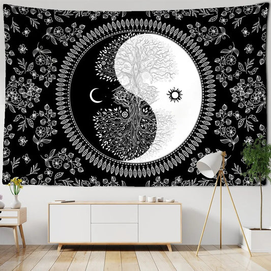 Black And White Yin And Yang Sun And Moon Tapestry