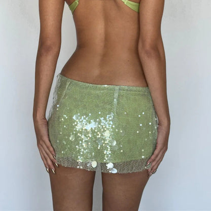 Solid Color Sequin Mini Skirt