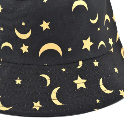 Neutral Moon And Stars Print Cotton Reversible Bucket Hat