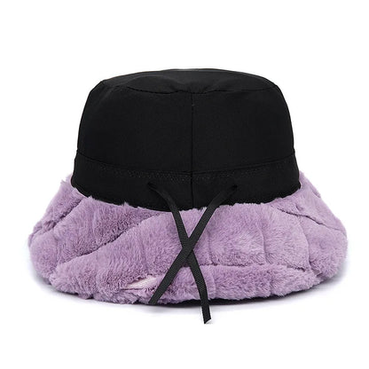 Solid Color Criss-Cross Ribbed Fur Bucket Hat