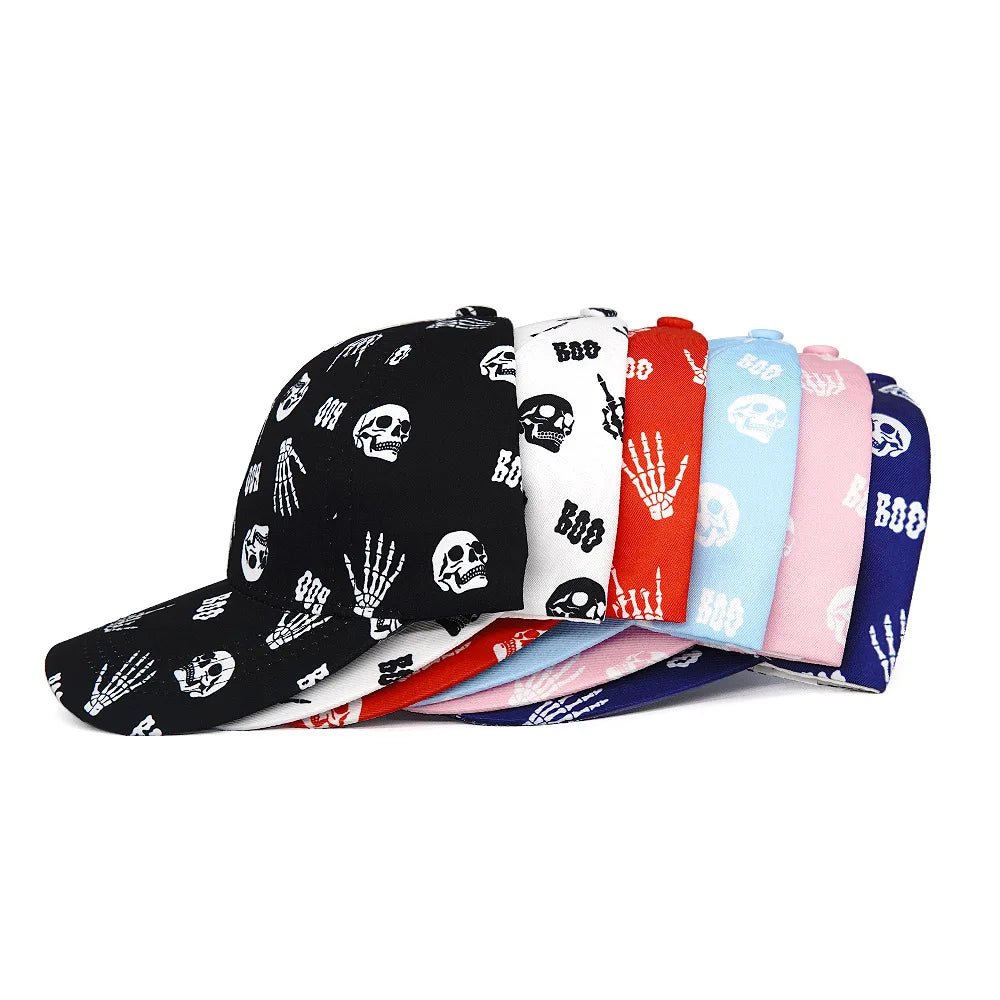 Skull And Skeleton Hand Print Baseball Hat