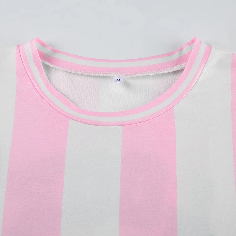 Pink And White Stripe Look Wait And See Black Lace Bow Long Sleeve T-Shirt