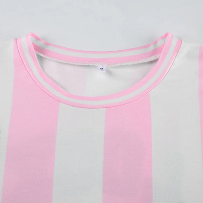 Pink And White Stripe Look Wait And See Black Lace Bow Long Sleeve T-Shirt